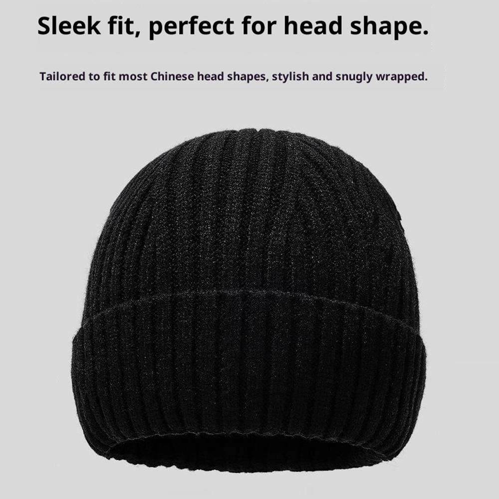 Wool Blend Beanie Hat with Button Strap Knitted Cap Ear Protection Outdoor Winter Warmth (OS)