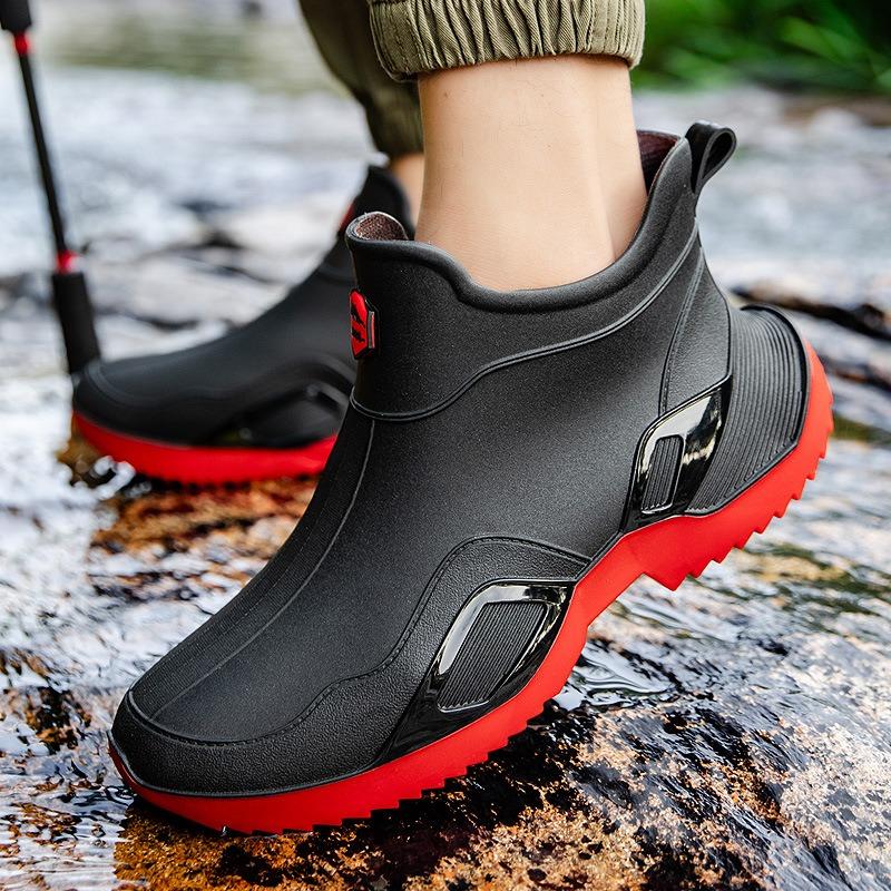 New rain shoes short tube men's adult waterproof shoes women's rain boots non-slip wear-resistant velvet warm fashion water boots