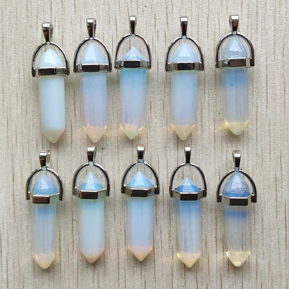 Natural stone quartz aventurine lapis crystal hexagonal pillar Pendants for Jewelry accessories 12pcs