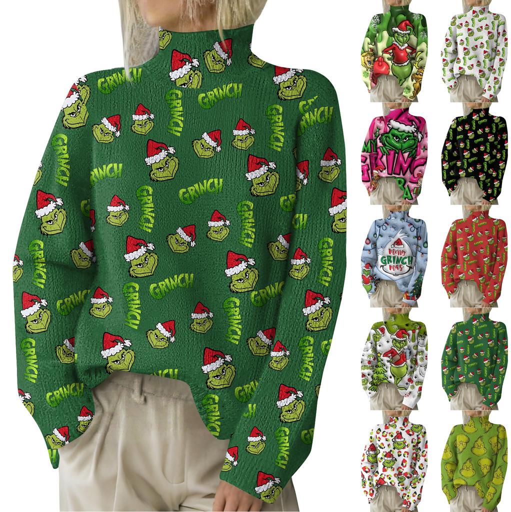 Julegensere for kvinner Strikkegenser Søt skjorte Høst Turtleneck Pullover Topper