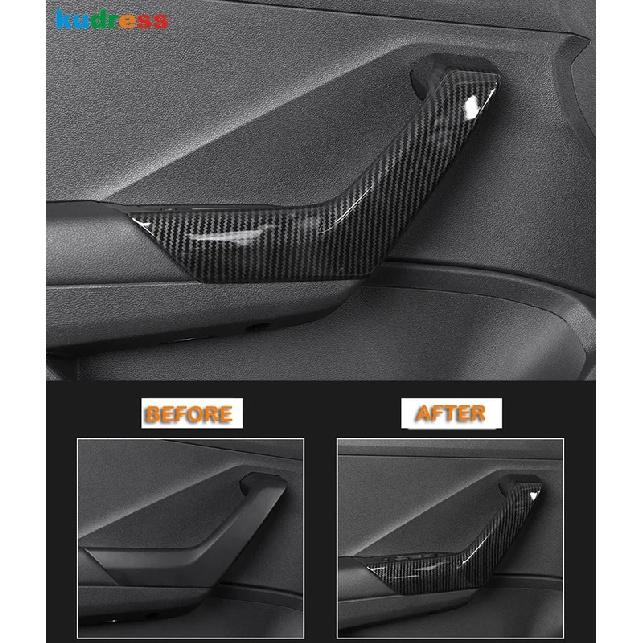 For VW For Volkswagen T-ROC TROC 2017-  2024 Carbon Fiber Car Inner Door Armrest Handle Cover Trim Interior Accessories