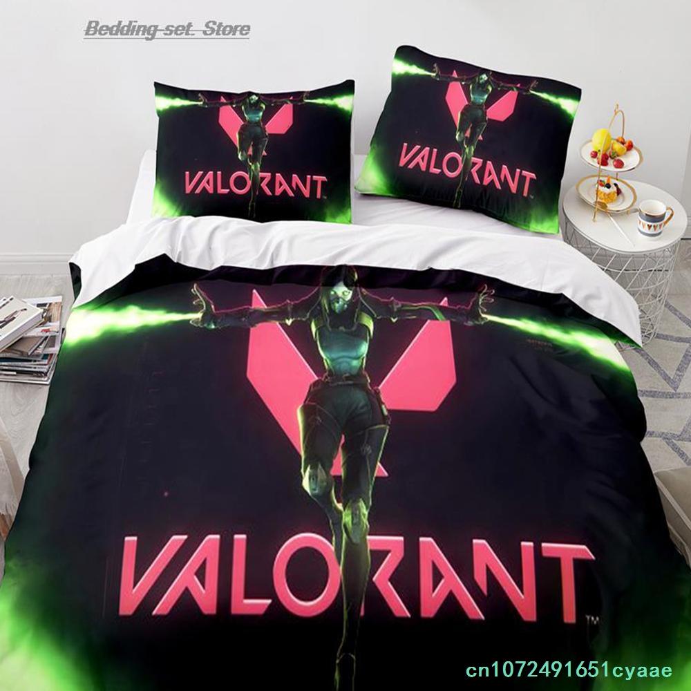 Gaming Valorant Bedding Set Single Twin Full Queen King Size Bed Set Aldult Kid Bedroom Duvetcover Sets 3D Print Anime 030