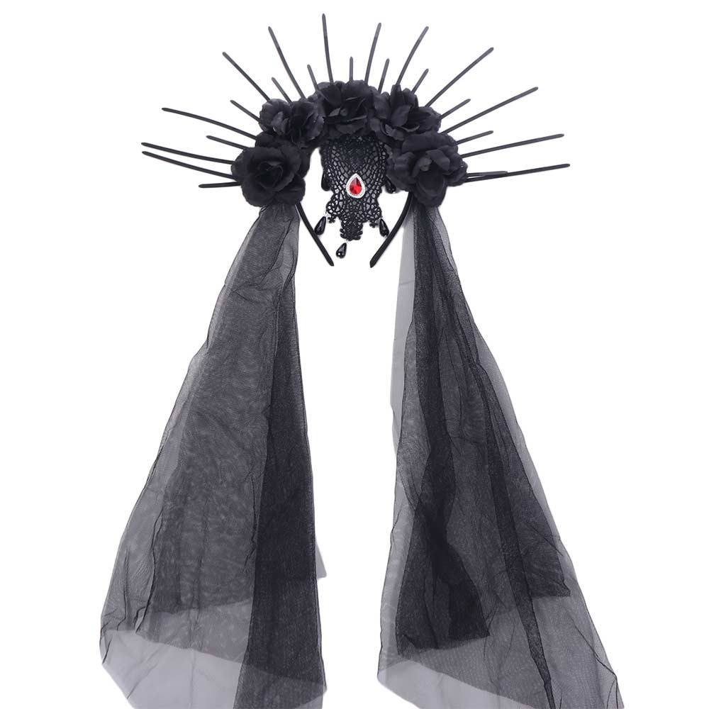 Gothic Halloween Headband Rhinestone Bride Hairband Headdress Veil Headband  Girl