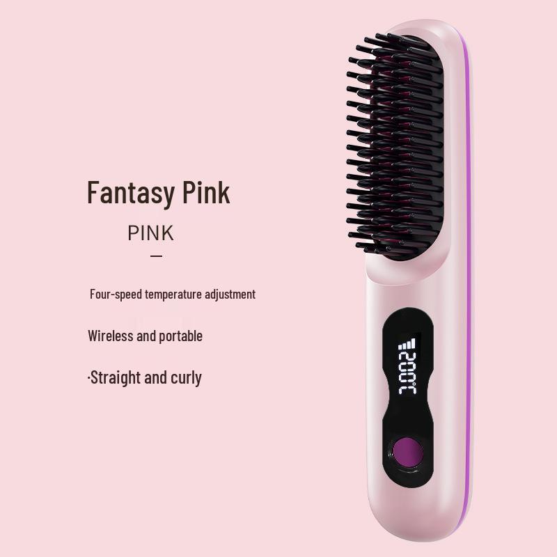 Portable Wireless LCD Hair Straightening Comb - Rechargeable, Negative Ion, No Damage.