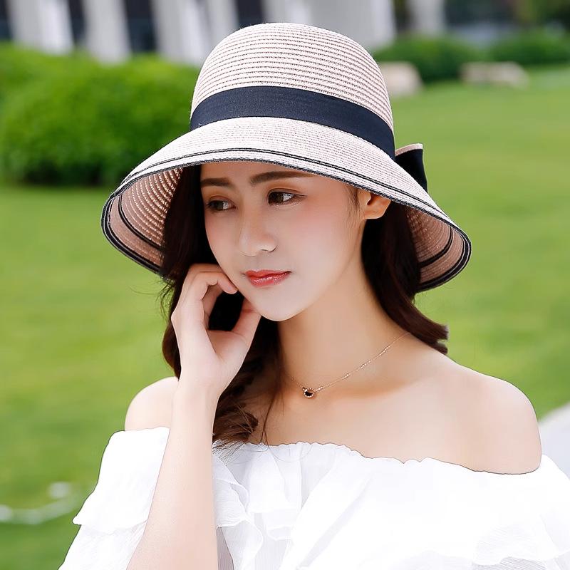Summer Travel Vacation Sun Protection Big Edge Hat Women Travel Seaside Shade Beach Straw Hat Dome Folding Bucket Hat