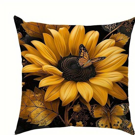 Sunflowers Butterflies Decorative Pillow Covers Pattern Cushion Cover Suitable For Sofa Bedroom Car Pillow Cover