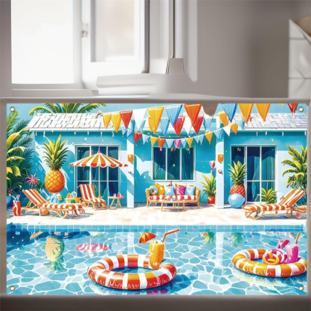 Tropical Theme Summer Beach Backdrop Pineapple Parasol Party Hanging Banner Holiday Party