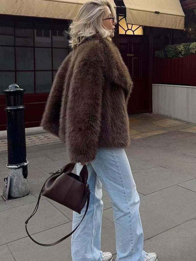 Women's Cross-Border Faux Fox Fur Coat - Plush, Regular Style