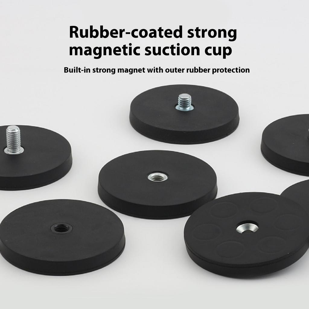 66mm Durchmesser Gummi beschichteter Magnetfuß Saugfuß mit M5 M6 M8 M10 Außengewinde für LED-Leuchten Fotoausrüstung