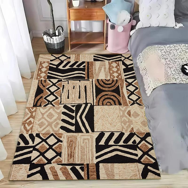 

Brown Ethnic Geometric Patchwork Area Rug Retro Tribal Style Non-Slip Floor Mat for Living Rooms Leisure Spaces 40x60cm
