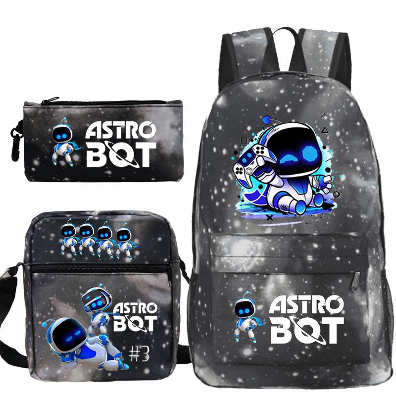 Astro Bot Printed Fashion Children's Backpack Cross-border Large-capacity Primary and Secondary School Student Casual Schoolbag Set