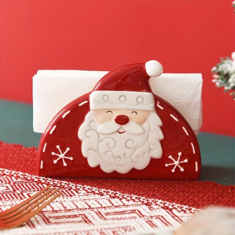 Christmas Santa Claus Ceramic Napkin Holder  Decorative Tabletop Paper Tissue Stand, Embossed Cartoon Holiday Design