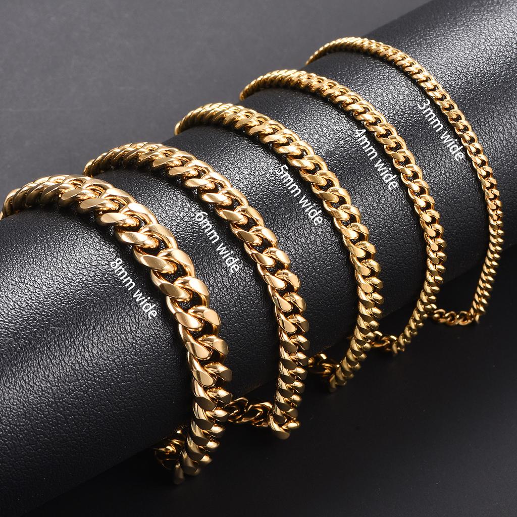 Men's Stainless Steel Cuban Link Chain Bracelet for Women Punk Hand Bangle Gold/Silver Wrist Jewelry Accessories DIY Gift