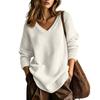 Women's Cozy V-Neck Knit Sweater Loose Fit Slimming Pullover Top