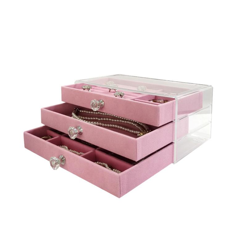 High-end Velvet Fabric Jewelry Storage Box Three-layer Multi-functional Dust-proof Drawer Storage Box Jewelry Storage Prop