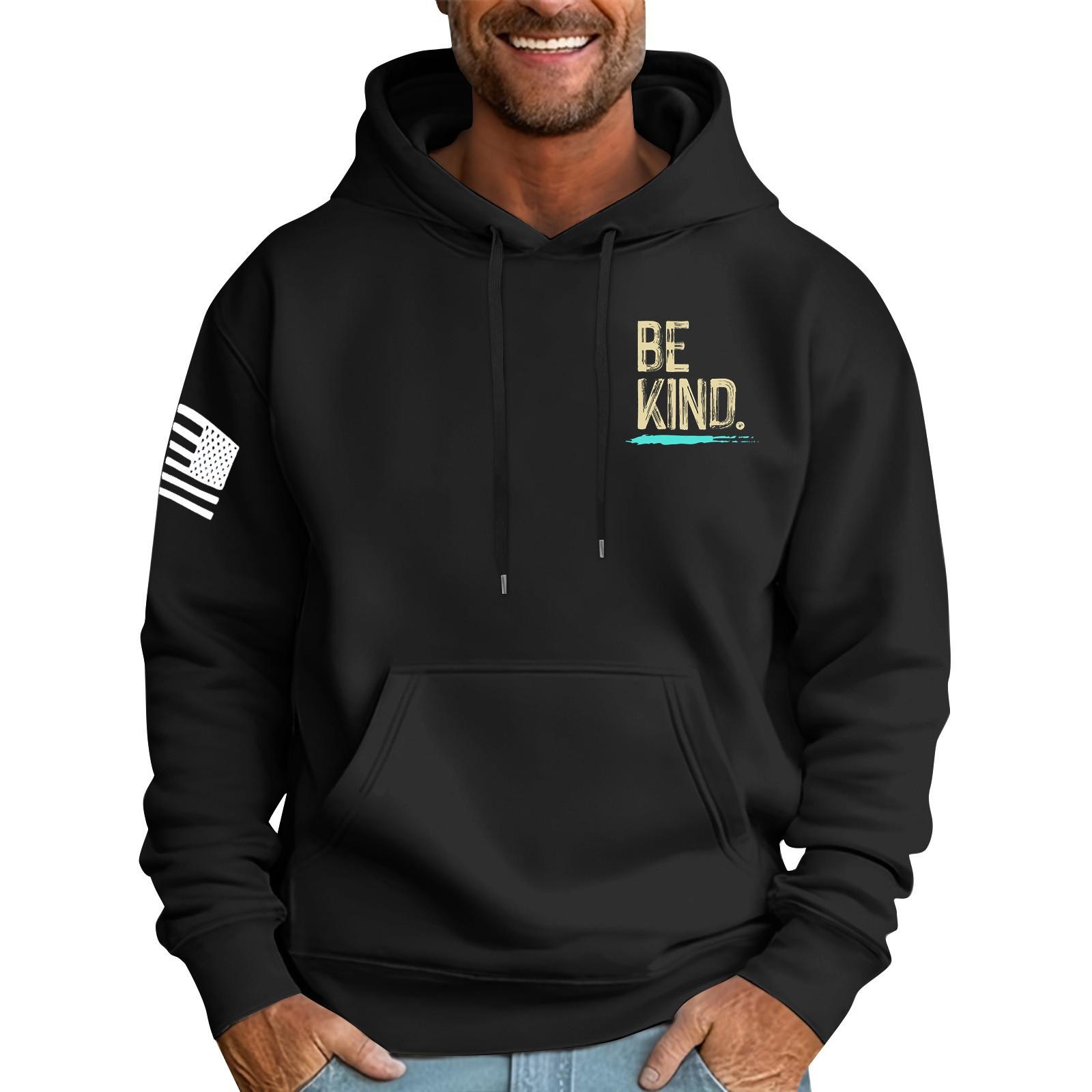 Мужская свободная толстовка с капюшоном и принтом флага мужская повседневная модная спортивная толстовка L чёрный 2098₽