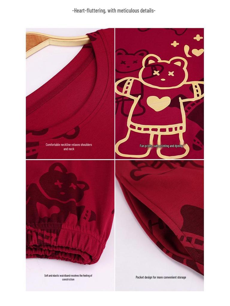 Newlywed Red Long Sleeve Cotton Couple Pajamas - Spring/Autumn Style