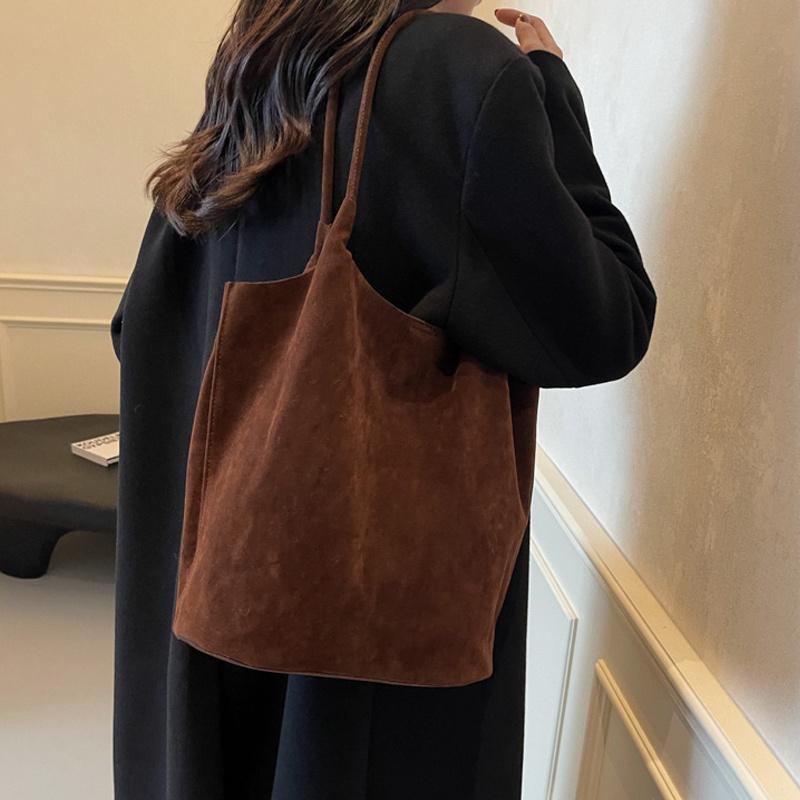 Yogodlns Wildleder Nähgarn Retro Damen Schultertaschen Lässig Vielseitig Unifarben Hohe Kapazität Handtasche Tote