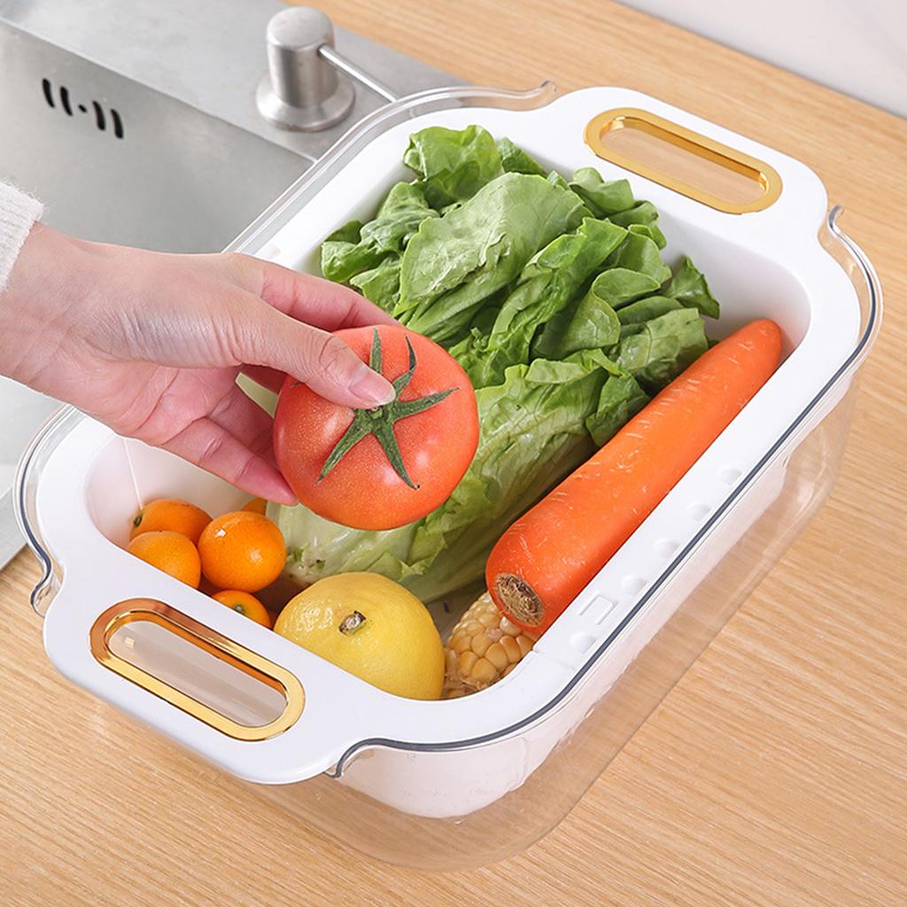 Extendable Over Sink Colander Double Layers Retractable Drainer Basket for Home Kitchen