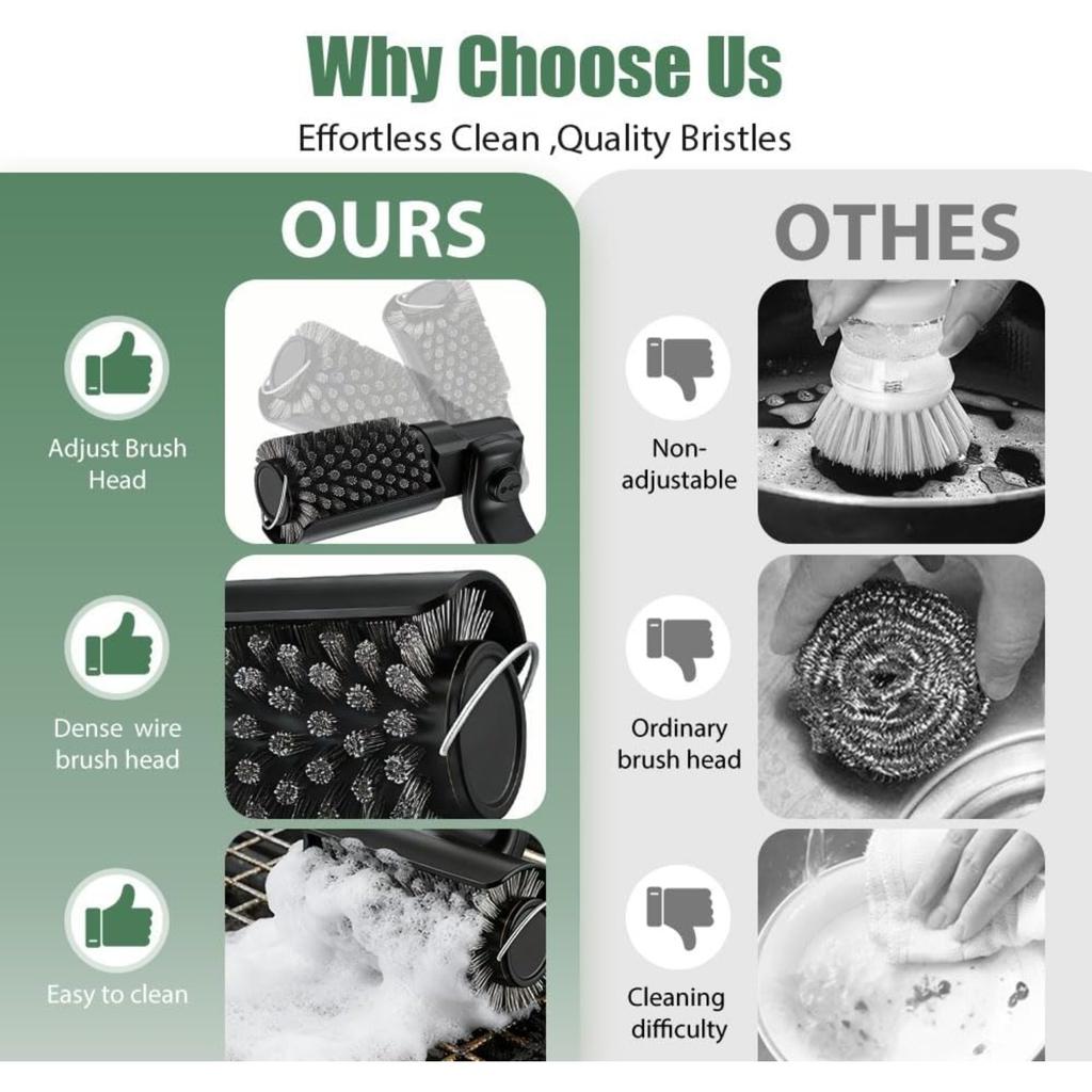 Elektrický grilovací kartáč, Bezdrátový elektrický čistič BBQ grilu s výkonným motorem, Dobíjecí grilovací čisticí kartáč na připálený tuk a rošty grilu