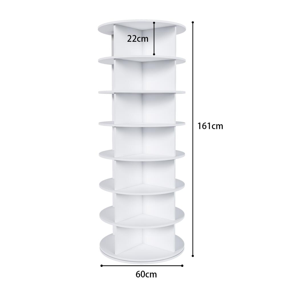 7-Tier rotating shoe rack tower, 360 degrees rotatable – freestanding shoe rack for 28 pairs of shoes, space-saving, white (60 × 60 × 161cm)