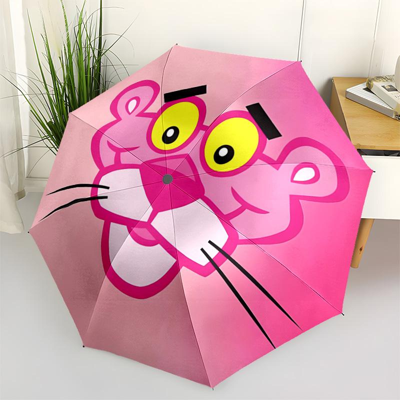 1pc Pink Panther Automatic Personality Umbrella 8-Bone Design Compact Gear for Outdoor Travel, Perfect Helloween Chrismas Gift for Friends or Family y