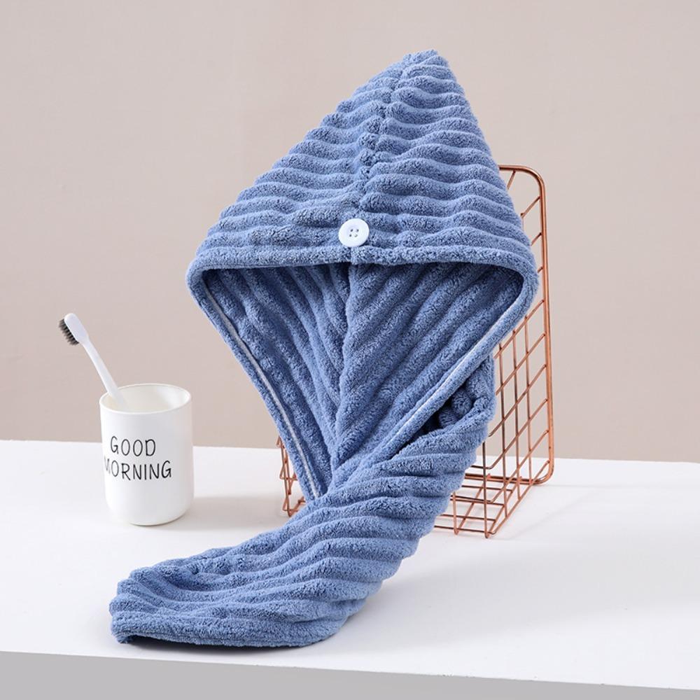 Microfiber Women Hair Drying Hat with Button Hair Drying Wrap Soft Quick-dry Hair Towel Cap