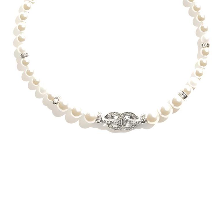 

Chanel 25S Double C Paved Design Edge Freshwater Pearl Rhinestone Necklace Women necklace White ABF720-B20572-U0937 Box+Shopping Bag