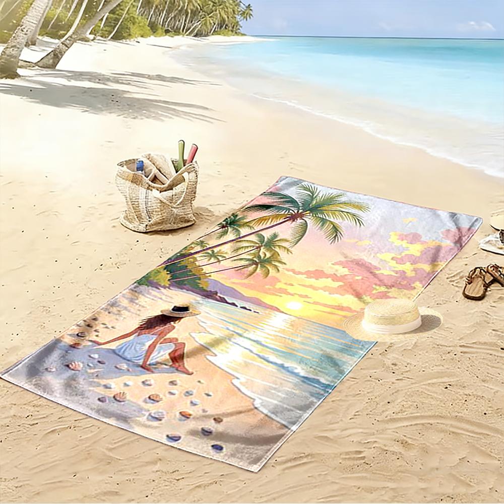 Woman Enjoying Sunset On Tropical Beach Beach Towel Quick-drying for Travel Outdoor Sports Jogging Beach and Swimming