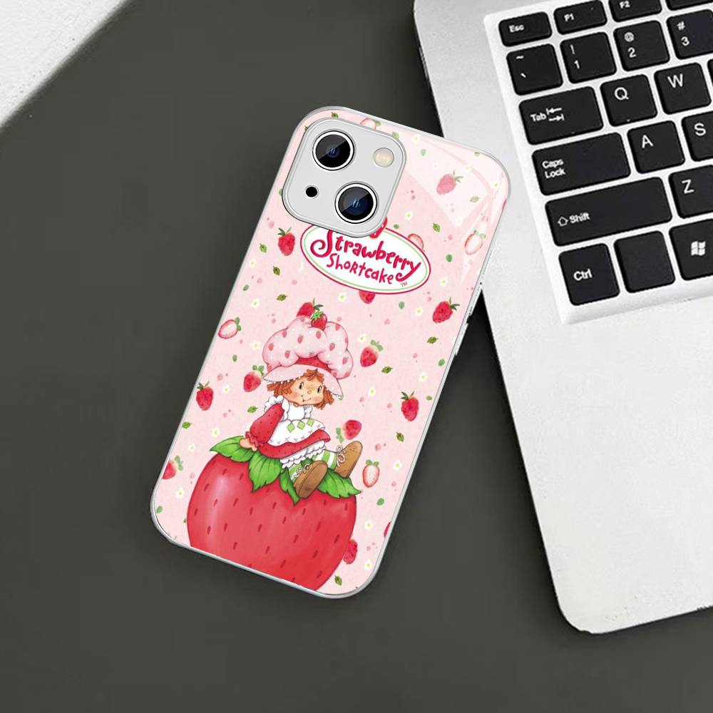 S-Strawberry-shortcake Girl Tempered Glass For Iphone 14 13 12 11 Pro Mini XS MAX 14Plus X XS XR Cover