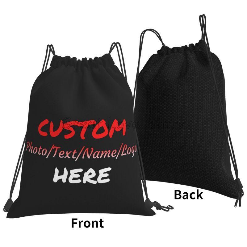 Custom Your Design Text Photo Logo Drawstring Backpack Bags Lightweight Foldable Gym Sports Sackpack Sacks for Training