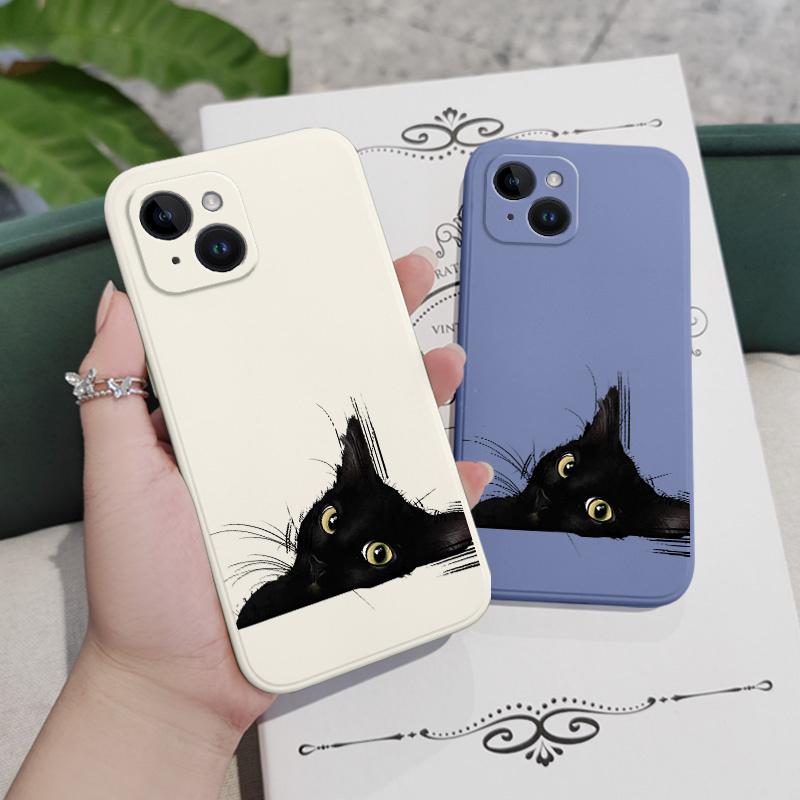 Cold Black Cat Phone Case For iPhone 16 15 14 13 12 11 Plus Pro Max Mini X XR XS Plus Liquid Silicone Cover