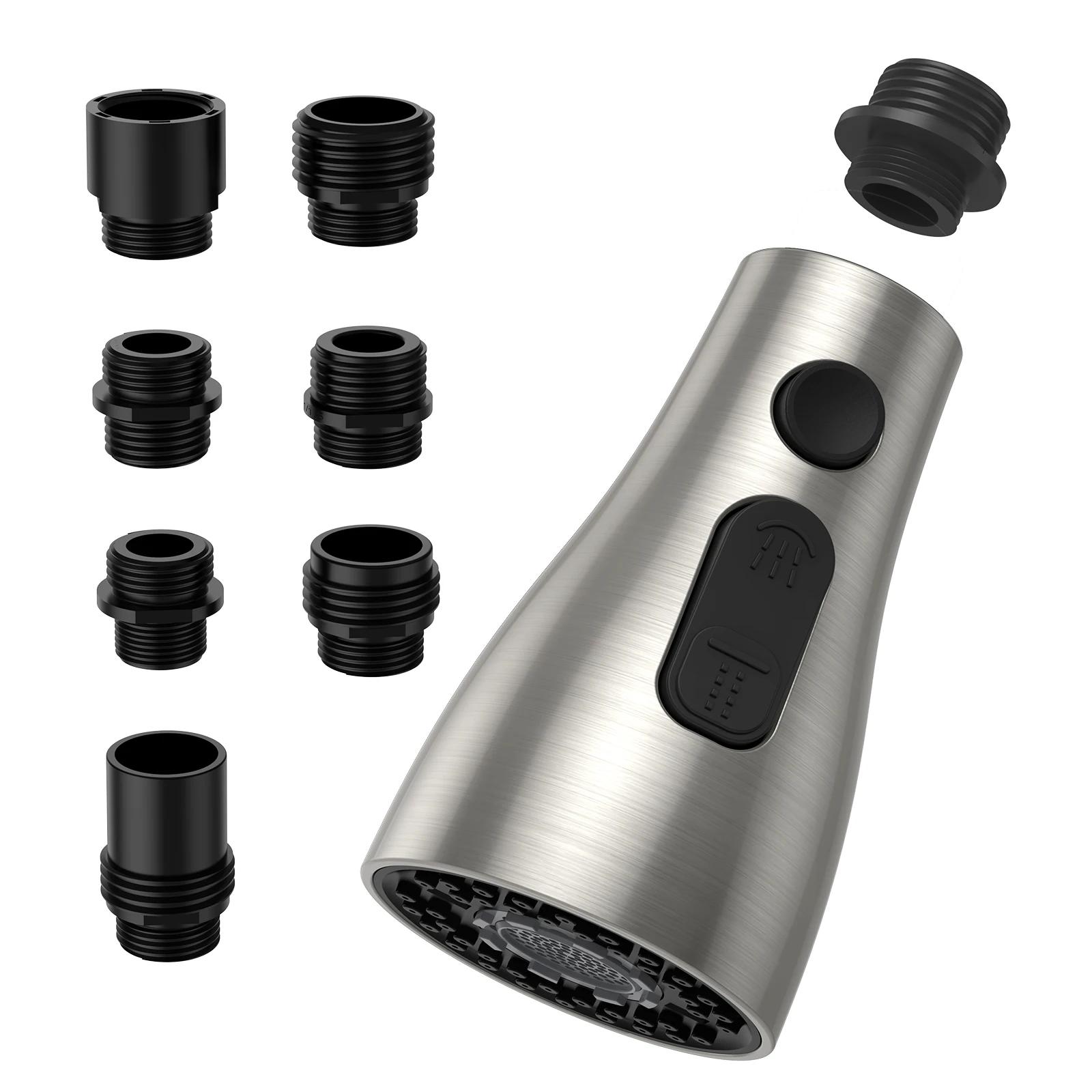 

Spring Pull Down Kitchen Faucet Head Replacement for Kitchen Faucet, 3-Modes & 7 Adapters Brushed Nickel Finished серебряный