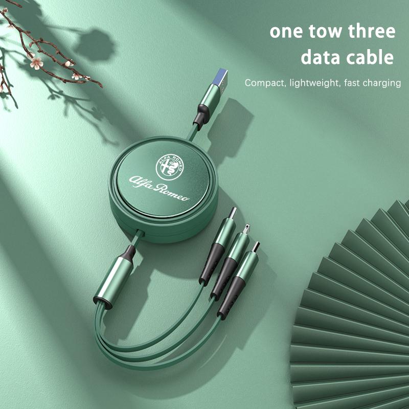 3 In 1 Retractable Data USB Cable Phone Charging Cable For Alfa Romeo Giulia Stelvio Giulietta 156 159 147 Mito Tonale BreraTM6