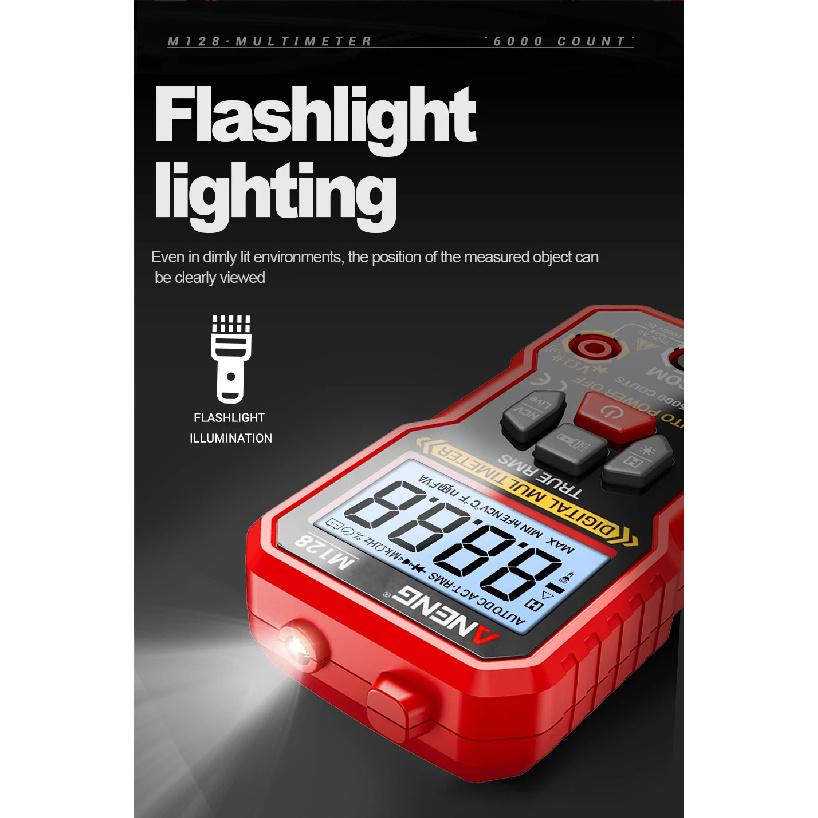 ANENG M128 Multi functional Portable Multimeter 6000 Count Backlit Screen Flashlight On/Off Beep General Electrician Multimeter