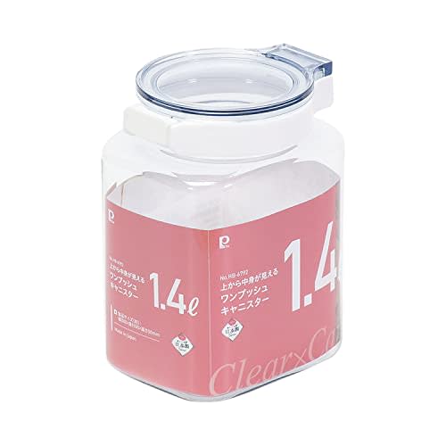 Pearl Metal Storage Container Canister, 1.4L, One-Push, One-Touch, Made in Japan, See-Through Top, HB-6792