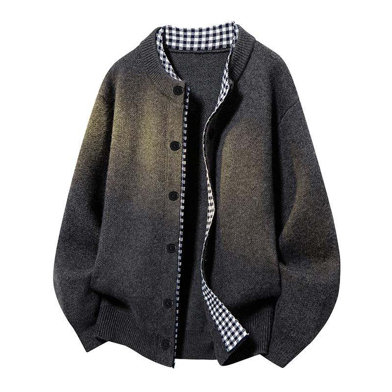 Loose Stand-up Collar Fake Two-piece Sweater Men's Sweater Men's Cardigan Men's Coat Men's Sweater