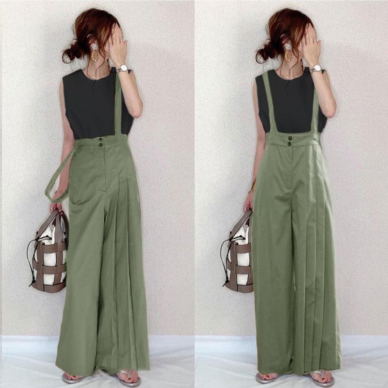 

Летний асимметричный комбинезон со складками 2024 года Medium зелёный