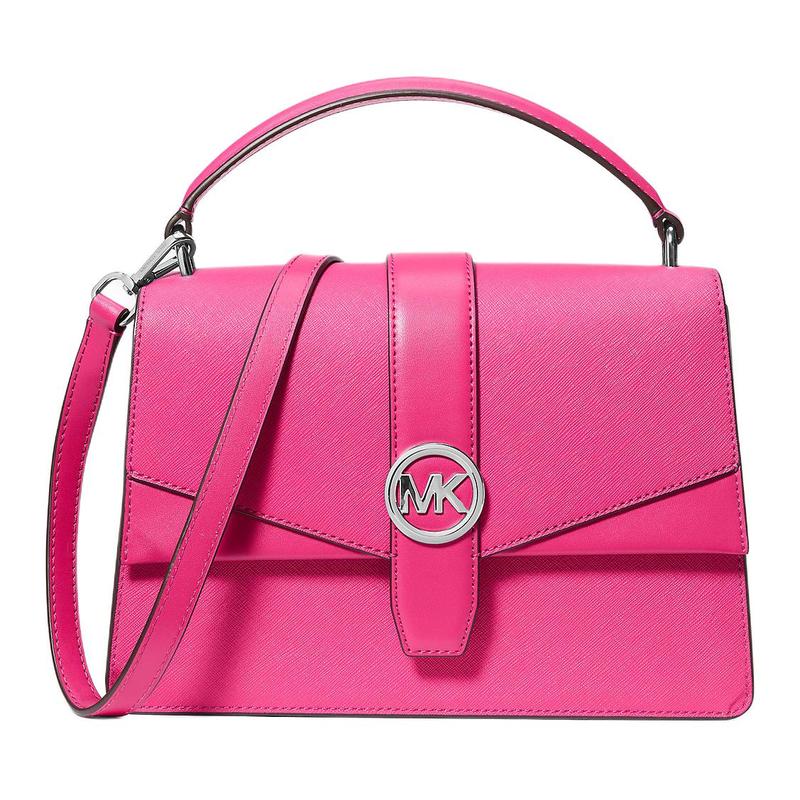 MICHAEL KORS Greenwich Cross Letters Logo Silver Hardware Leather Shoulder Crossbody Handbag Medium Women s Pink серебряный