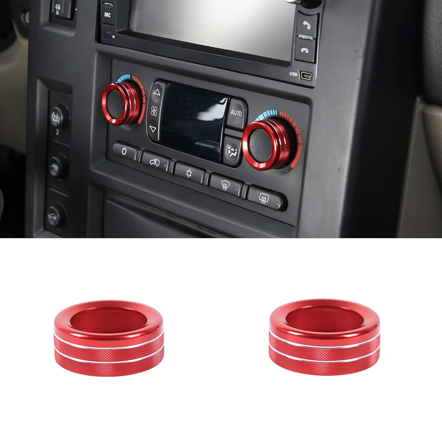 Aluminum Alloy Interior Air Conditioner Switch Knob Ring Cover Trim for Hummer H2 2003-2007,AC Control Knob Cover Trim Accessories (Red) красный
