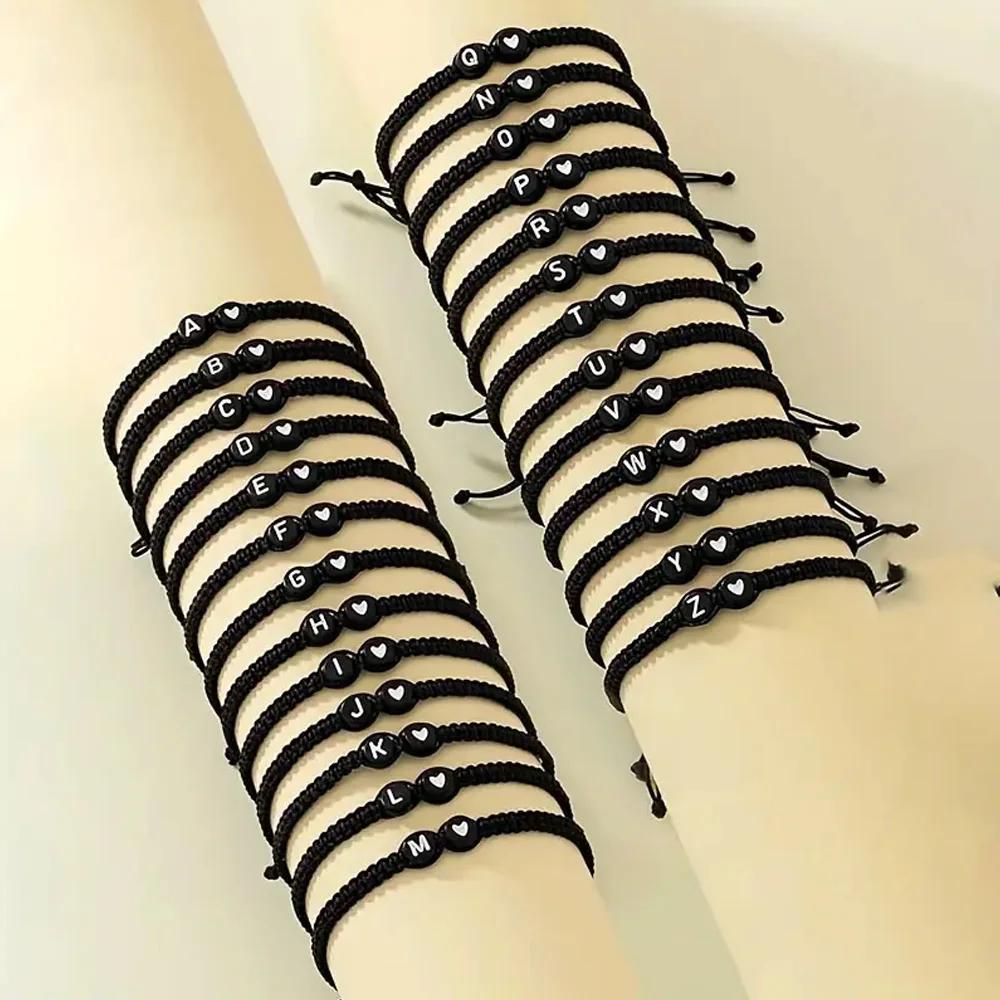 Trendy Black 26 Letter Braided Bracelet Handmade Adjustable Rope Woven Wristband Wrist Jewelry Accessories Couple Gift