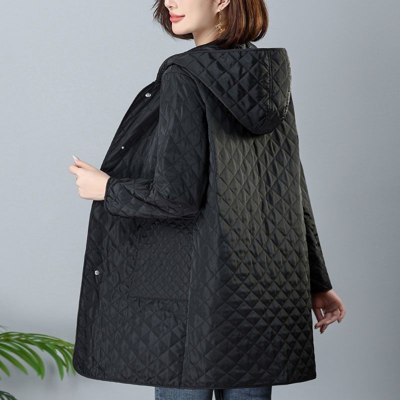 

Женская демисезонная хлопковая куртка миди большого размера для женщин среднего возраста S чёрный