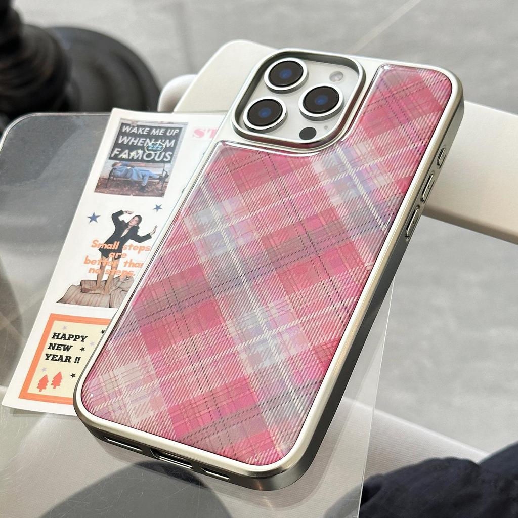 Art Rose Pink Checkered Phone Case for iPhone 17 iPhone 17 Pro Max