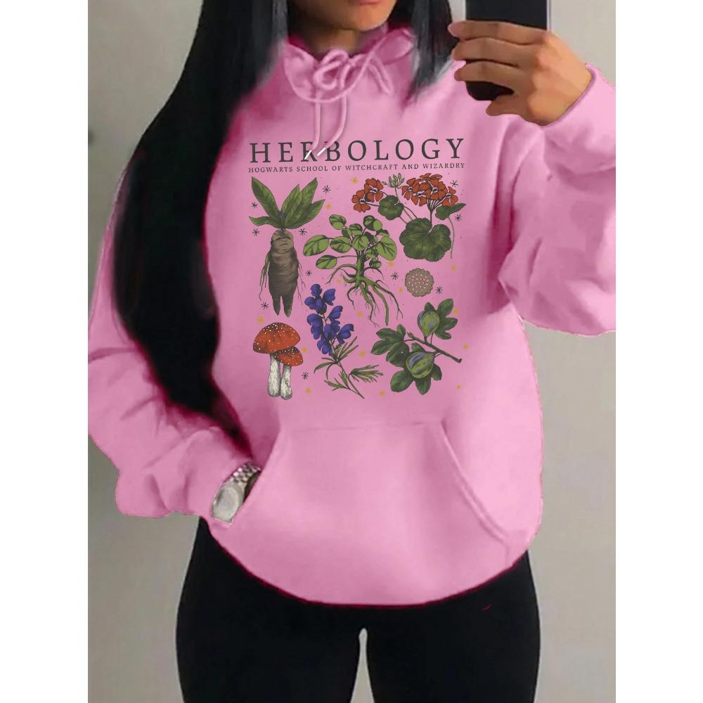 Herbology Plant Composition Printing Hoodies Women Hip Hop All-Match Sportswear Casual Hoody Autumn Pocket Pullover
