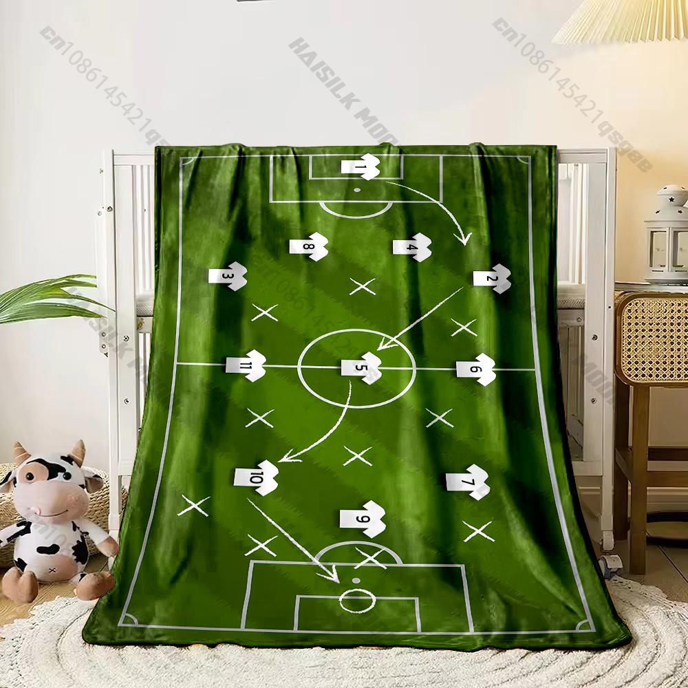 Green Field Football Tactical Print Blanket, Home Sofa Chairs Bed Decor Blanket Football Lovers Gift Blanket Next Day Shipping