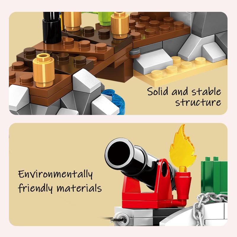 Building Block Pirate Ship Sailing Castle Toy Model Children Assemble Small Particle Tabletop Ornament