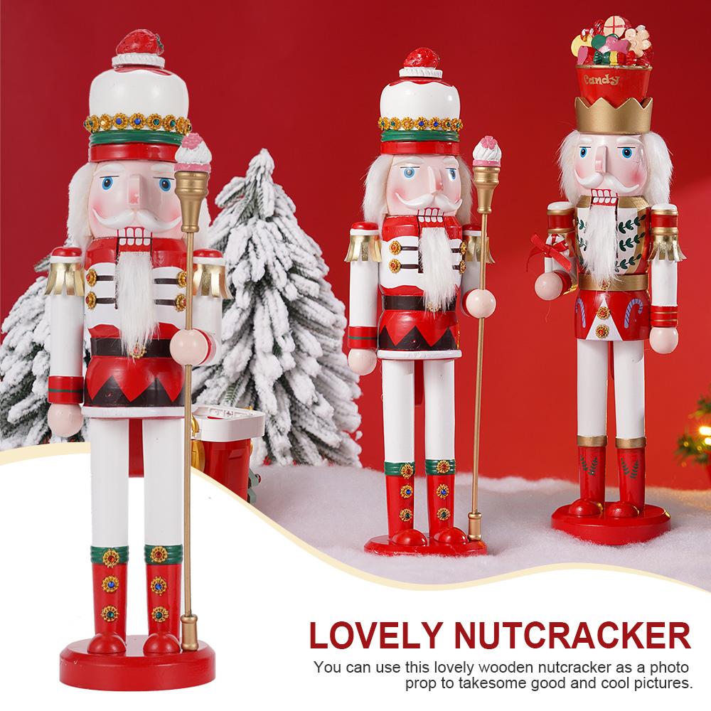2Pcs Christmas New Year Gift Wooden Nutcracker Statue Handicraft Doll Nutcracker Soldier Puppet Candy Serie Home Decoration