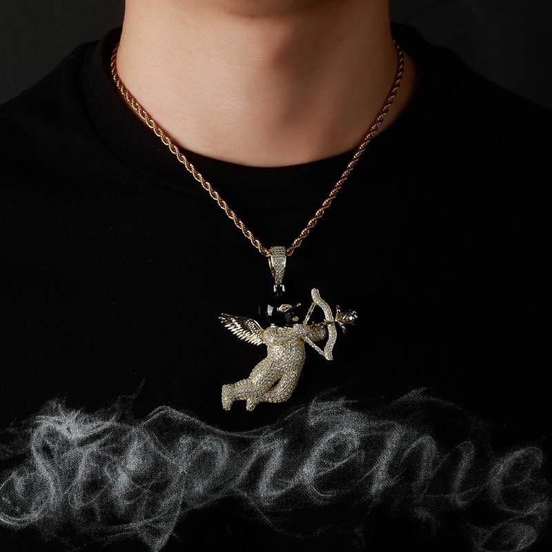 Hip Hop Angel Mask Pendant Gold Plated Necklace Women