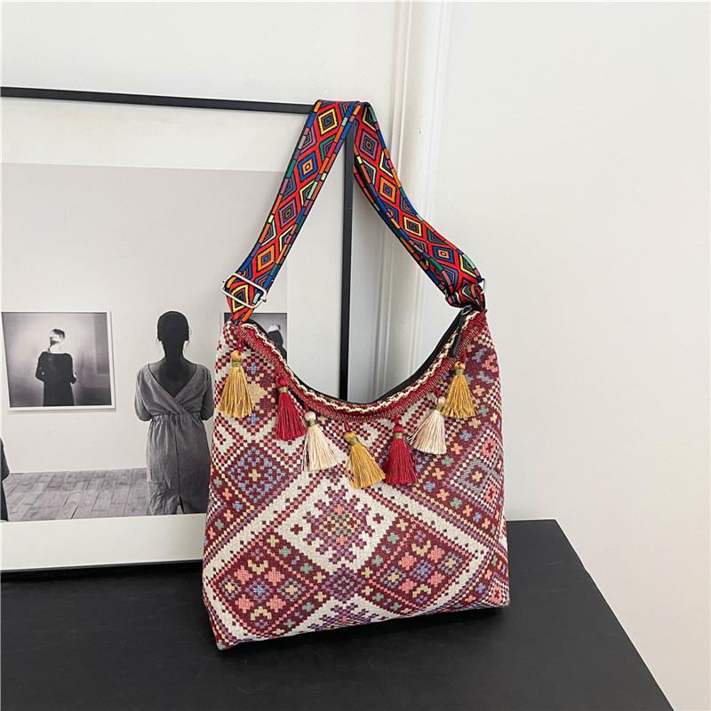 Embroidery Tassels Style Large Shoulder Bags Capacity Single Girl Shoulder Bag