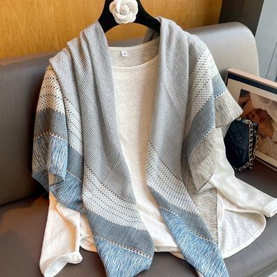 Small Plaid Linen Scarf Women's Summer New Sunscreen Large Square Scarf Thin Silk Scarf with Shawl